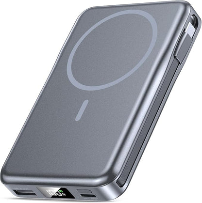 Magnetic Portable Charger, 10000mAh Power Bank, 5 in 1 Portable Charger with Built in Cable, 20W Fast Charging for Magsafe Battery Pack Compatible with iPhone 17/16/15/14/13/12 Pro/Pro Max-SpaceGray