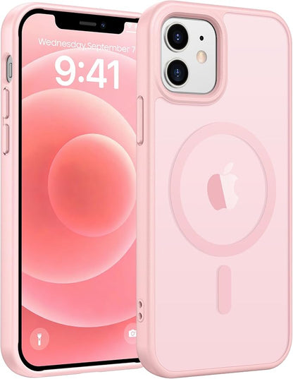 FNTCASE for iPhone 13 Mini Case: for iPhone 12 Mini Case [Compatible with Magsafe] Translucent Matte Magnetic Phone Cover - Military Grade Drop Protection Shockproof Protective Cases - Light Pink