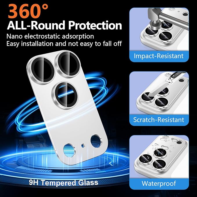 for iPhone 17 Pro Camera Lens Protector, [Military Grade Shatterproof] [Strong Adsorption] [Case Friendly] Full Coverage Metal Aluminum Alloy 9H Tempered Glass Camera Screen Cover, Color