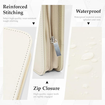 EYROZILL Zippered Leather 3 Ring Binder Organizer with Pockets – Business Portfolio Folder with Card Slots, Phone Holder, Pen Loop (Beige)