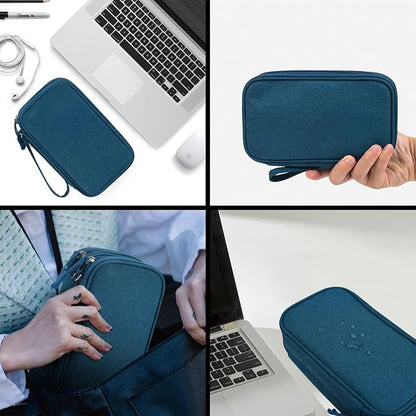 CAAORDKSO Travel Essentials Electronics Organizer Tech Pouch, Waterproof Cable Organizer Bag Charger Case for Travel Accessories, Cable, Cord, Charger, Phone, Power Bank, Earphone (Dark Green, Large)