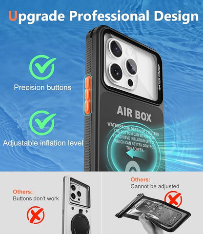 Underwater Phone Case for Snorkeling, [IP68 Waterproof] [Sensitive Inflated Touchscreen] [Precise Buttons], Only for 6.7" iPhone 15/14/13/12 Pro Max, iPhone 16/15/14 Plus, Black