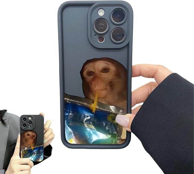 Monkey Phone Case, Funny Monkey Phone Case, All-Inclusived Shockproof TPU Clear Protective Cover, Funny Phone Cases for iPhone 16/15/14/13 Promax (Black-2,14)