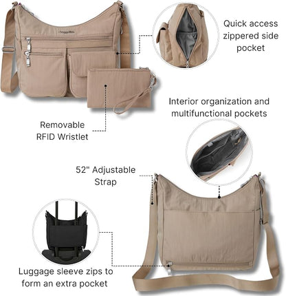 Baggallini womens Everywhere Bagg Crossbody Women 11x9 Lightweight Nylon Hobo Water-resistant Travel Bag W/Rfid