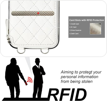 Bocasal Crossbody Wallet Case for iPhone 16 Pro Max, RFID Blocking PU Leather Zipper Handbag Purse Flip Cover, Kickstand Folio Case with Card Slots Holder Wrist Strap Lanyard 5G 6.9 Inch (White)