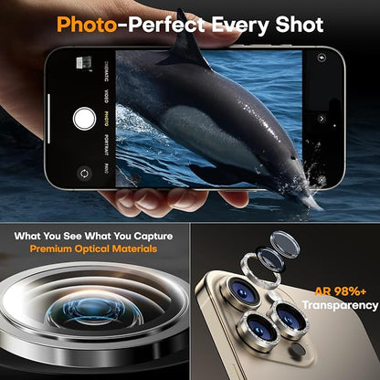 Camera Lens Protector for iPhone 17 Pro Max/17 Pro/16 Pro Max/16 Pro/15 Pro Max/15 Pro/14 Pro Max/14 Pro, Tempered Glass Metal Individual Camera Cover[Anti-drop] Case Friendly-Glitter Natural