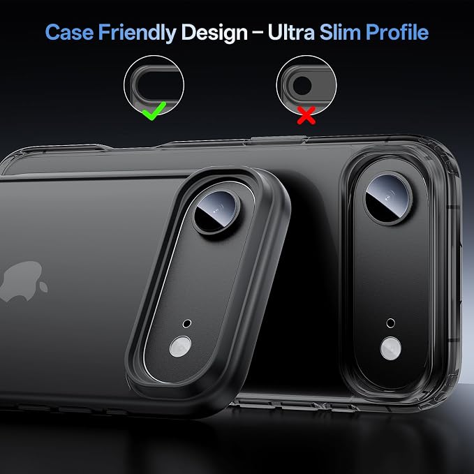 Camera Lens Protector for iPhone Air 6.5"（2025）-Single Piece,Ultra Thin Aluminum Alloy Frame,9H Dual-Strength Glass with 99% AR Light Transmittance,Case Friendly, Black