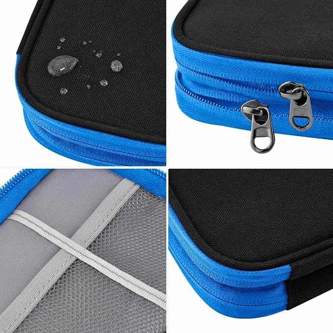 ZINMARK Portable Cable Organizer Case,Travel Pouch with Double-Layer Storage for Cables,Chargers,Earbuds & Phone,Black Blue– Small Size