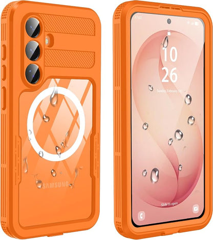 GOLDJU for Samsung Galaxy S26 Case Waterproof, Galaxy S26 Case with Built-in Screen & Lens Protector, Shockproof Full Body Protection Phone Case, Compatible with MagSafe/Wireless Charging, Orange