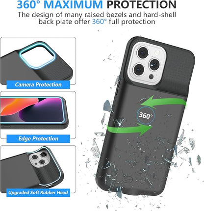 Battery Case for iPhone 13 Pro Max/14 Pro Max/14 Plus【Support Carplay 】Powerful 8000mAh Portable Rechargeable Protective Extended Charger Cover for iPhone 13 pro max，14 pro max Charging case,Black