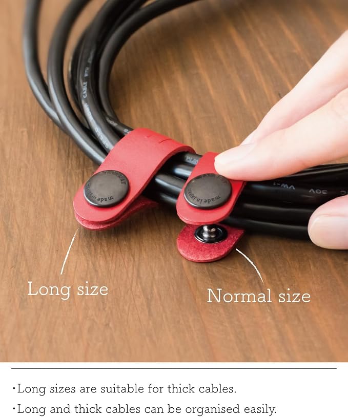TAVARAT Cord Organizer, Cable Organizer, Charger Organizer, made in Japan, Genuine Leather, Cable Straps, Cable management, Cable Holder (Red, set of 3)