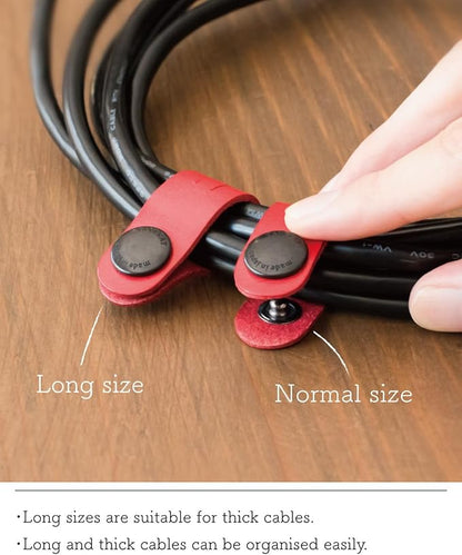 TAVARAT Cord Organizer, Long size, Cable Organizer, Charger Organizer, made in Japan, Genuine Leather, Cable Straps, (Long size, Camel, set of 3)