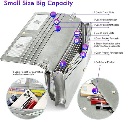 nuoku Women Small Crossbody Bag Cellphone Purse Wallet with RFID Card Slots 2 Straps Wristlet