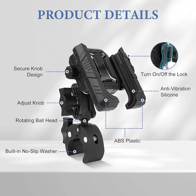 Universal Phone Mount for Bike/Motorcycle/Scooter/ATV, 720° Rotatable Anti-Shake Holder with One-Hand Quick Release &Secure Lock Knob, Fits 5.4-7.2” iPhone 16/15/14/13 Pro Max, 75026