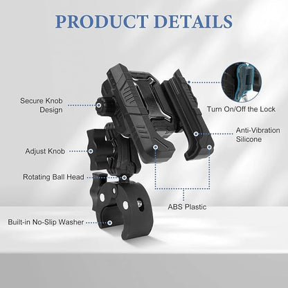Universal Phone Mount for Bike/Motorcycle/Scooter/ATV, 720° Rotatable Anti-Shake Holder with One-Hand Quick Release &Secure Lock Knob, Fits 5.4-7.2” iPhone 16/15/14/13 Pro Max, 75026