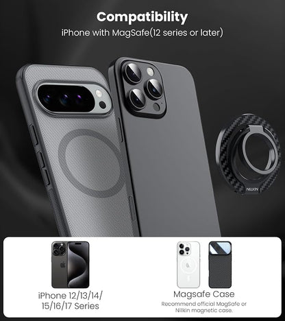 Nillkin MagSafe Phone Grip Ring Holder for Dual-Sided Magnet, Removable Magnetic Phone Ring Holder for iPhone 17/16/Pixel Snap Grip, Carbon Fiber, MagSafe Ring Stand, Accessories for iPhone, Black ﻿