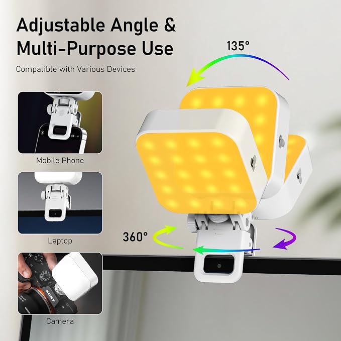 RGB Video Light with Tripod & Phone Clip, Portable LED Camera Light 2500K–9000K, 22 Scene Modes, Rechargeable On-Camera Lighting for Phone Vlogging, Streaming, TikTok, YouTube