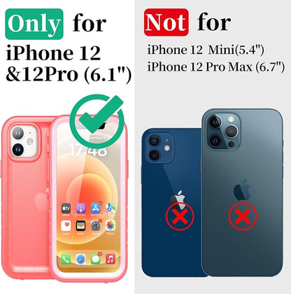 Cozycase Compatible with iPhone 12 Waterproof Case/iPhone 12 Pro Waterproof Case - Full Body Rugged Dustproof Shockproof Case with Built-in Screen Protective Case for iPhone 12/12 Pro 6.1''(Pink)