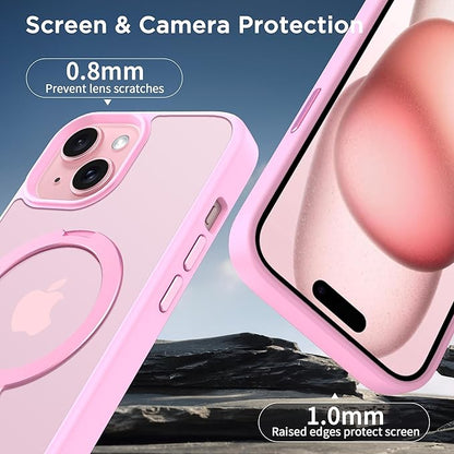 CACOE Magnetic Case for iPhone 15 6.1 inch with 360 Rotatable Ring Stand, Compatible with MagSafe Car Phone Mount, iPhone 15 Cases Cover Phone Holder for Desk Meeting/Videos Pink