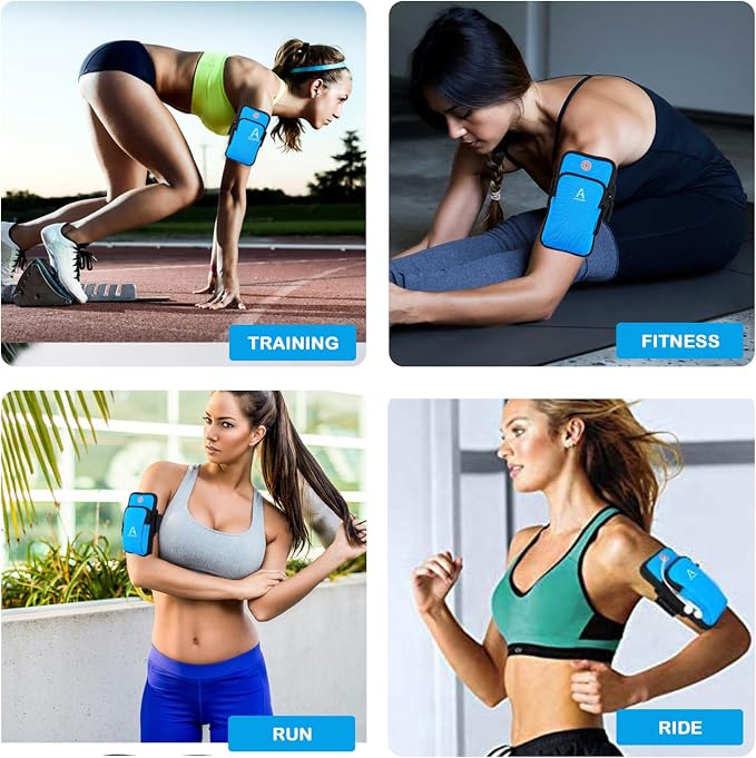 Sports Armband, Running Gym Universal Smartphone Arm Bag with Earphone Hole Multifunctional Pockets foriPhone 15, 14, 13, 12, 11 Pro Max, Xs, Xr, X, 8 Plus, SE, Galaxy S22 Ultra and More