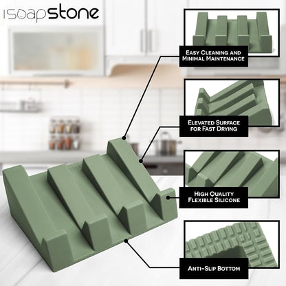 Silicone Soap Dish (USA Patented) Self Draining Bar Soap Holder for Shower Bathroom Sink, Drying Soap Dish Tray Kitchen Sponge Holder Easy Cleaning Soap Saver Mat (Eco Green, 1)