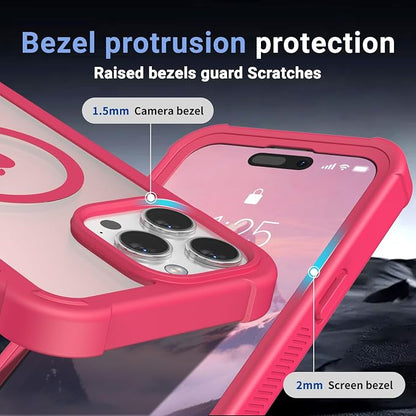 jaroco Magnetic for iPhone 15 Pro Case, [Compatible with MagSafe][Military Grade Drop Protection][Heavy Duty Protection][Non-Slip][Shockproof] 2-Layer Durable Bumper Phone Case 6.1''-Rose