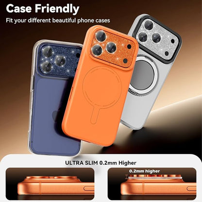 imluckies Compatible with iPhone 17 Pro Max Camera Lens Protector Bling, Ultra HD Tempered Glass Shiny Diamond Camera Plate Sparkle Screen Protection, 9H Anti-Scratch & Easy Install, Glitter Orange