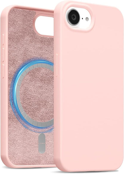 for iPhone 17e 16e Case Silicone Compatible with Magsafe Case, Ultra Slim Thin Magnetic Phone Cases Mag Safe, Cute Soft Rubber Gel TPU Matte Plain Wireless Charging Cover for Women, Light Pink