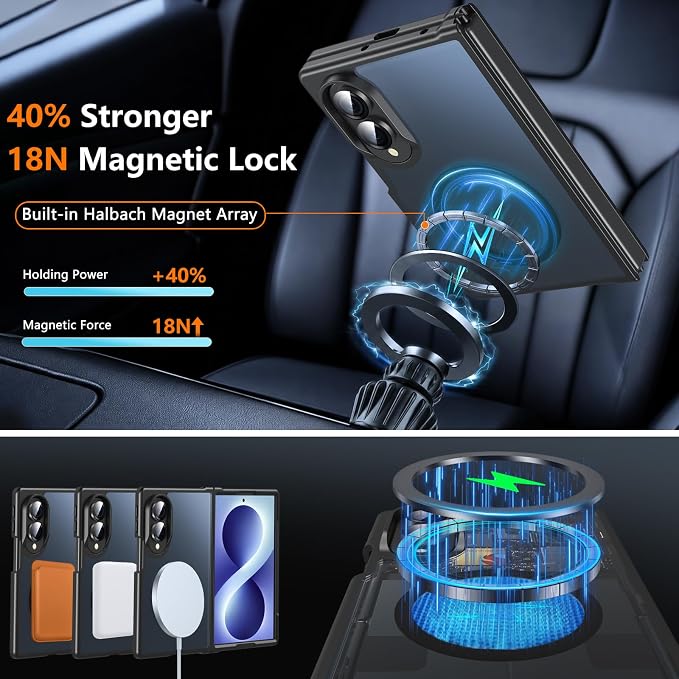 Hensinple Magnetic for Z Fold 8 Case, Samsung Galaxy Z Fold 8 Case[Fit for Mag-Safe ] Translucent Matte Military Grade Rugged Protection Shockproof Protective Hard Phone Cases, Black