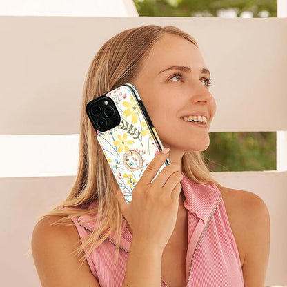 HAOPINSH for iPhone 16 Pro Max Wallet Case with Card Holder, 360°Rotation Ring Kickstand, Floral Flower Pattern, RFID Blocking Leather for Girls Women, Double Buttons Protective Cover 6.9"
