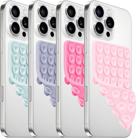 QxbBox 4Pack Silicone Suction Cup Phone Case Mount Double Sided, Hands-Free Strong Grip Holder for Selfies and Videos,Silicon Sticky Phone Grip with Higher Suction Power for Cell Phone