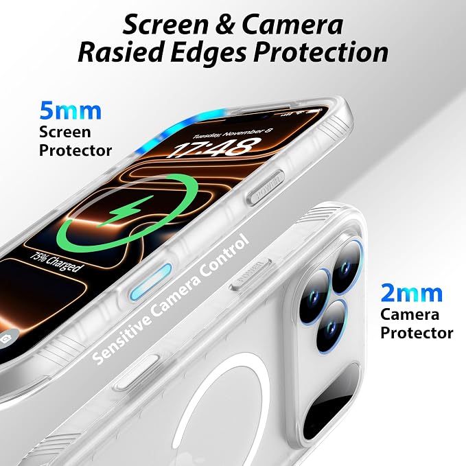 SPORTLINK for iPhone 17 Pro Case - IP68 Waterproof Military Protective Full Body Heavy Duty Shockproof 360 Sealed Dustproof with Camera Screen Protector Cover for i Phone 17 Pro 6.3" Mag/Frosted Clear