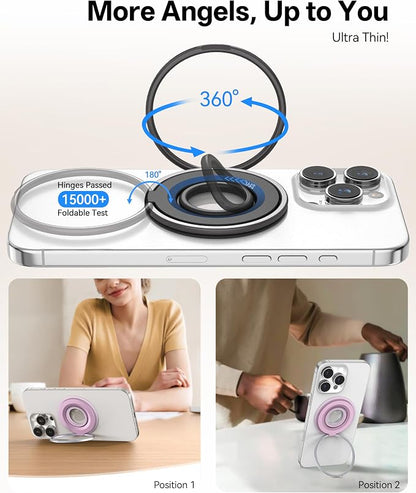 Magnetic Phone Grip for MagSafe Ring Holder, 360° Rotation Magnetic Phone Ring Grip Stand Finger Kickstand, Compatible with MagSafe Accessories for iPhone 17 Pro/Max 16/15 Air