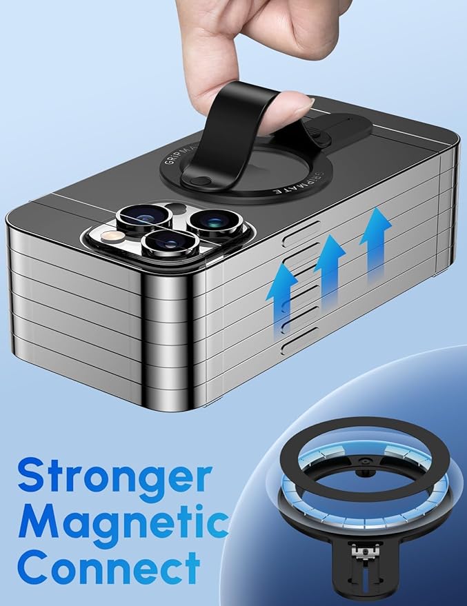 for MagSafe Phone Grip for iPhone - Magnetic Phone Ring Holder Detachable for iPhone 17 - Comfortable Finger Phone Ring Grip for Apple 16/15/14/13/12,Black