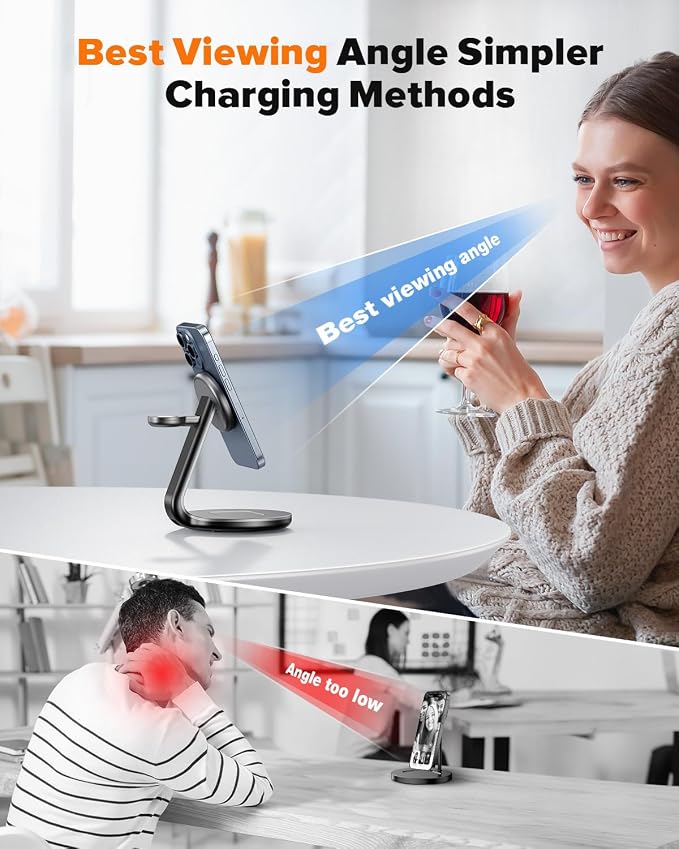 HERRBOLAI 3 in 1 Charging Station Compatible with Magsafe Charger Wireless Stand for iPhone 17 16 15 14 13 12 Wireless Charger Station for AirPods Charging Stand for iWatch Series