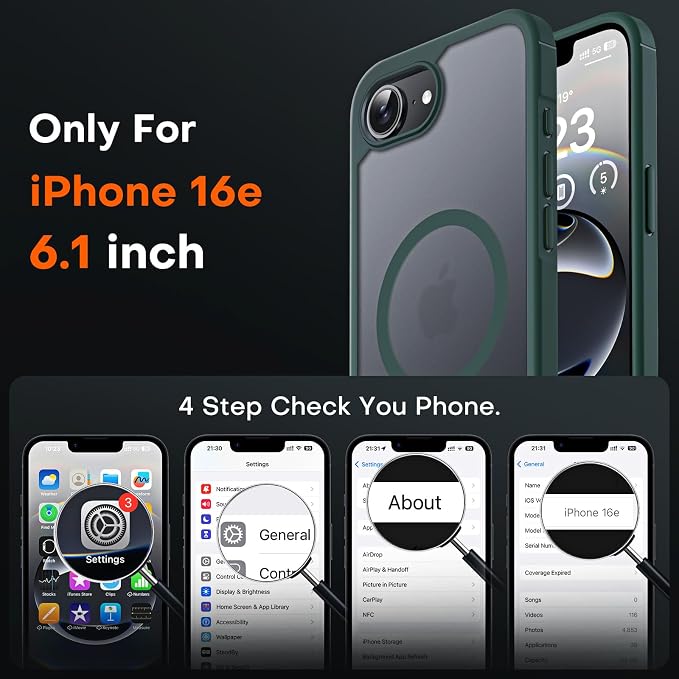 TOCOL Magnetic for iPhone 16e Case, Upgraded Full Camera Protection, Compatible with Magsafe, Drop Protection, Translucent Matte Back Bumper for iPhone 16e 6.1-Inch (Alpine Green)