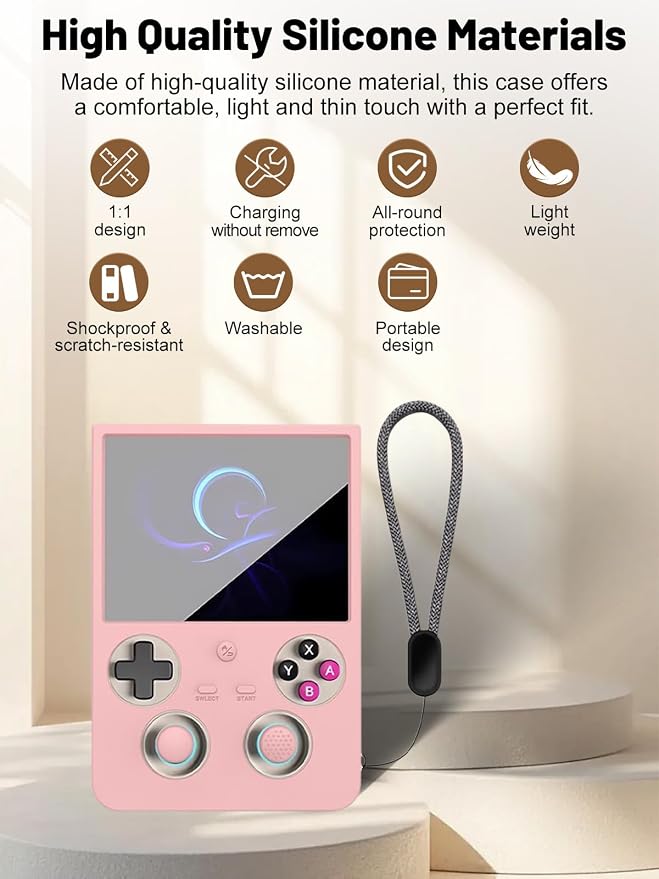 Silicone Protective Case for Anbernic RG477V Game Console, Full-Body Protective Cover with Precise Cutout, Shockproof Dustproof Protector Sleeve & Scratch-Resistant Sleeve (Pink)