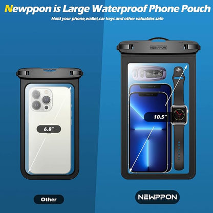 10.5" XL Large Waterproof Phone Pouch : 2 Pack Underwater Clear Cellphone Holder - Universal Water-Resistant Dry Bag Case with Neck Lanyard for iPhone Samsung Galaxy for Beach Swimming Pool