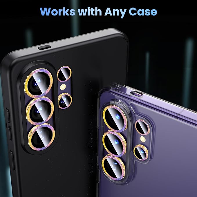 Uyiton for Samsung Galaxy S26 Ultra Camera Lens Protector - [Case-Friendly][Not Easy to Break][Ultra-Thin] Military-Grade Tempered Glass with Aluminum Metal Rear Camera Screen Cover - Glitter Colorful