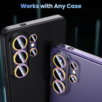 Uyiton for Samsung Galaxy S26 Ultra Camera Lens Protector - [Case-Friendly][Not Easy to Break][Ultra-Thin] Military-Grade Tempered Glass with Aluminum Metal Rear Camera Screen Cover - Glitter Colorful