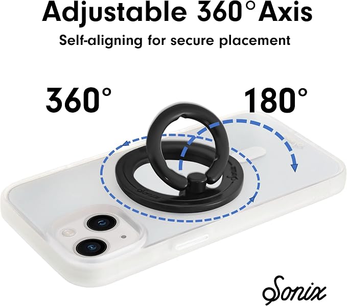Sonix Magnetic Phone Grip and Phone Ring Holder - Compatible with MagSafe - Rotatable Kickstand and Phone Holder for iPhone 16, 15, 14, 13, 12 Series - Matte Black