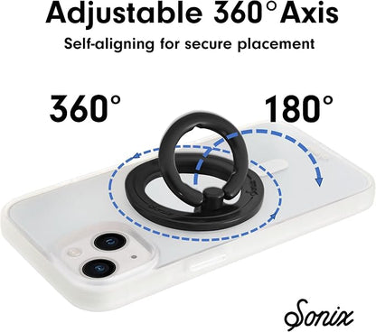 Sonix Magnetic Phone Grip and Phone Ring Holder - Compatible with MagSafe - Rotatable Kickstand and Phone Holder for iPhone 16, 15, 14, 13, 12 Series - Matte Black