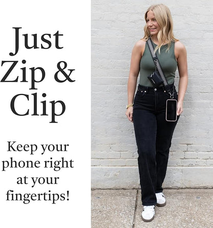 Save the Girls Original Clip and Go Phone Strap Pattern - Crossbody Phone Strap Chain with Zipper Wallet Pouch