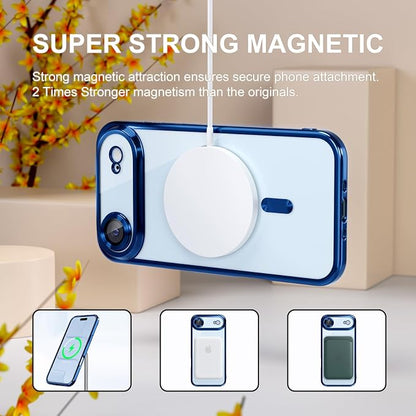 Misea Magnetic for iPhone 17 Air Case Compatible with MagSafe [Never Yellowing] [Military Grade Drop Protection] Full Camera Lens Protector Plating Soft Clear Phone Case for Women, Deep Blue