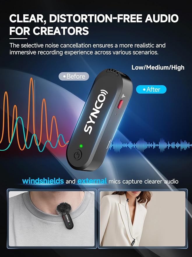 SYNCO Wireless Microphone with Touch Screen, G3 PRO 2.4G Dual Lavalier Mic 820FT 10H Battery Charging for DSLR Smartphone Laptop with Noise Reduction, Camera-Lapel-Microphones-for-Podcast