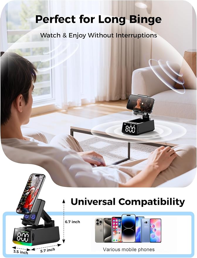 Bluetooth Speaker Birthday Gift for Men:Induction Cell Phone Stand HD Sound Valentines Gifts For Him Her Adult Teen,Anti-Slip Phone Holder Kitchen Gadget Women Mom Wife,Dad Husband Boyfriend(Black)