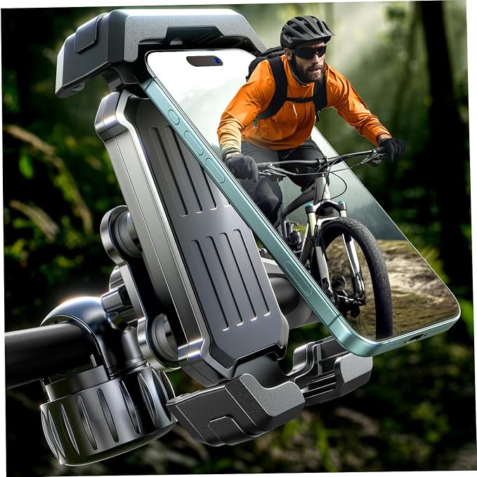 LISEN 2026 Bike Phone Holder, [Anti-Vibration] Motorcycle Phone Mount, Bicycle Phone Holder, Handlebar Phone Mount Scooter Ebike Accessories Bicycle Accessories for iPhone Samsung Google Pixel, Black