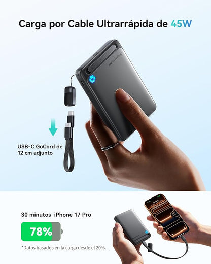 INIU for Magsafe Power Bank, Pretty Pink Slimmest 10000mAh 15W Magnetic Power Bank, 45W Fast Charging with Attached USB C Cable & Kickstand, Battery Pack for iPhone 17 16 15, Gift Idea for Family