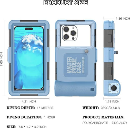 Underwater Snorkeling Diving Phone Case, Universal Waterproof Phone Case for iPhone 17/16/15/14/13/12/11Pro Max/XR/XS/X for Samsung Galaxy S24/S23/S22/S21,Scuba Underwater Photo Video Housing(Blue)
