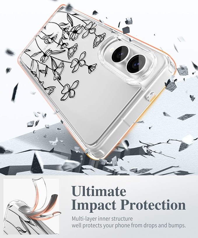 GVIEWIN for Samsung Galaxy S25 Edge Case, Clear Floral Shockproof Protective Women Phone Case, Non-Yellowing, Screen&Camera Lens Protector for Galaxy S25 Edge 6.7",Sketch/Black